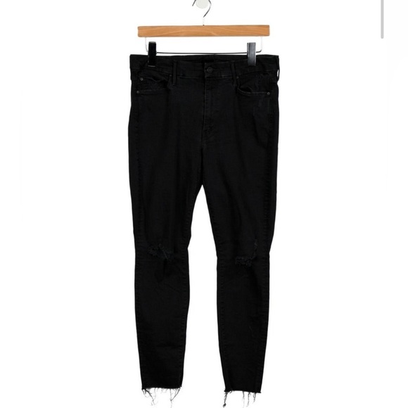 MOTHER Mid Rise Black Skinny Jeans Raw Hem Ankle Size 29 - Picture 1 of 2
